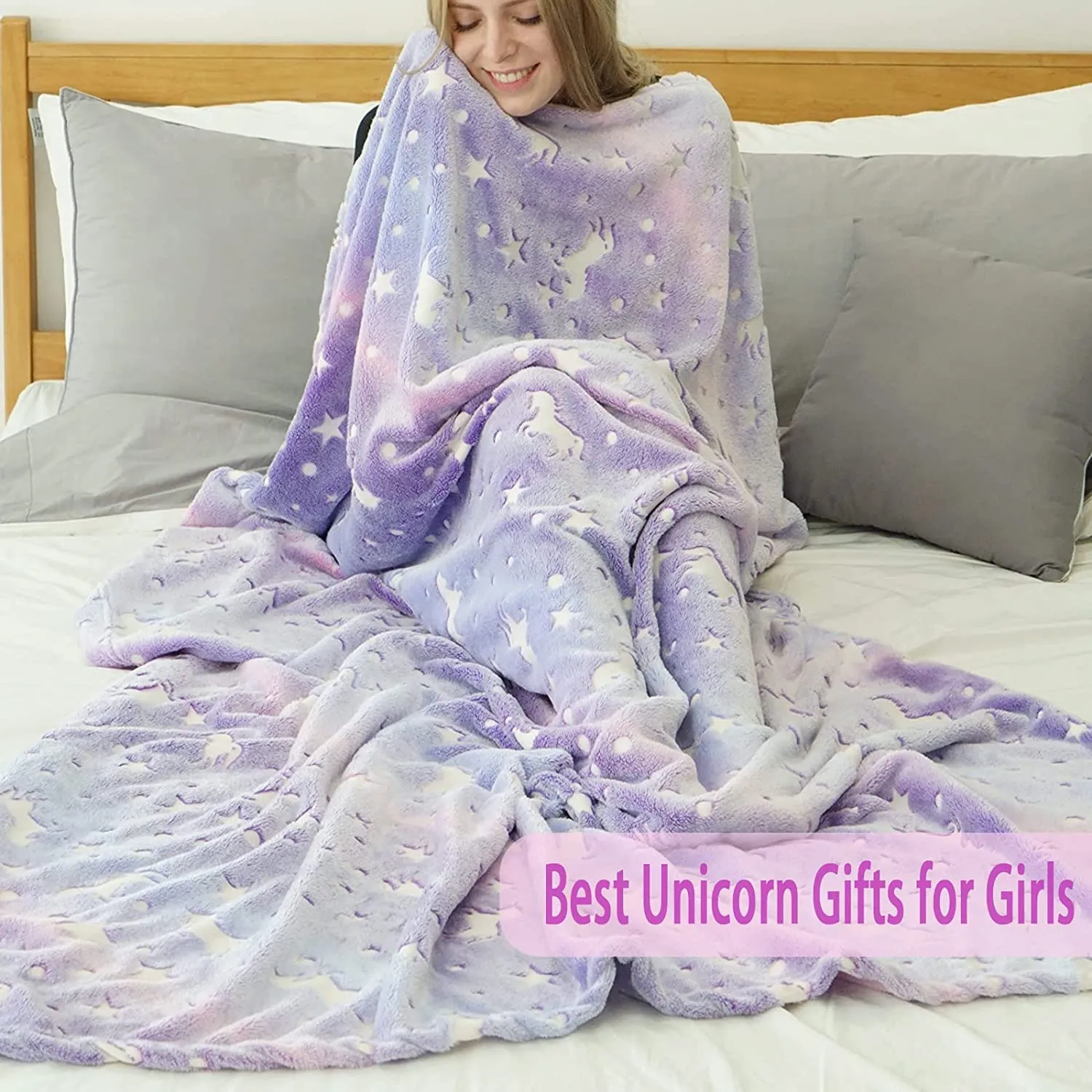 Happy Hues® Glow in The Dark Blanket Purple Unicorn| Bedroom Decor |Gifts for Toddler- Kids-Teens Boys & Girls |Travel Lightweight -Throw Blankets| Soft Cozy Fluffy- 50"x60"