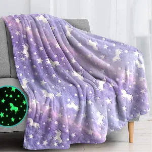 Happy Hues® Glow in The Dark Blanket Purple Unicorn| Bedroom Decor |Gifts for Toddler- Kids-Teens Boys & Girls |Travel Lightweight -Throw Blankets| Soft Cozy Fluffy- 50"x60"