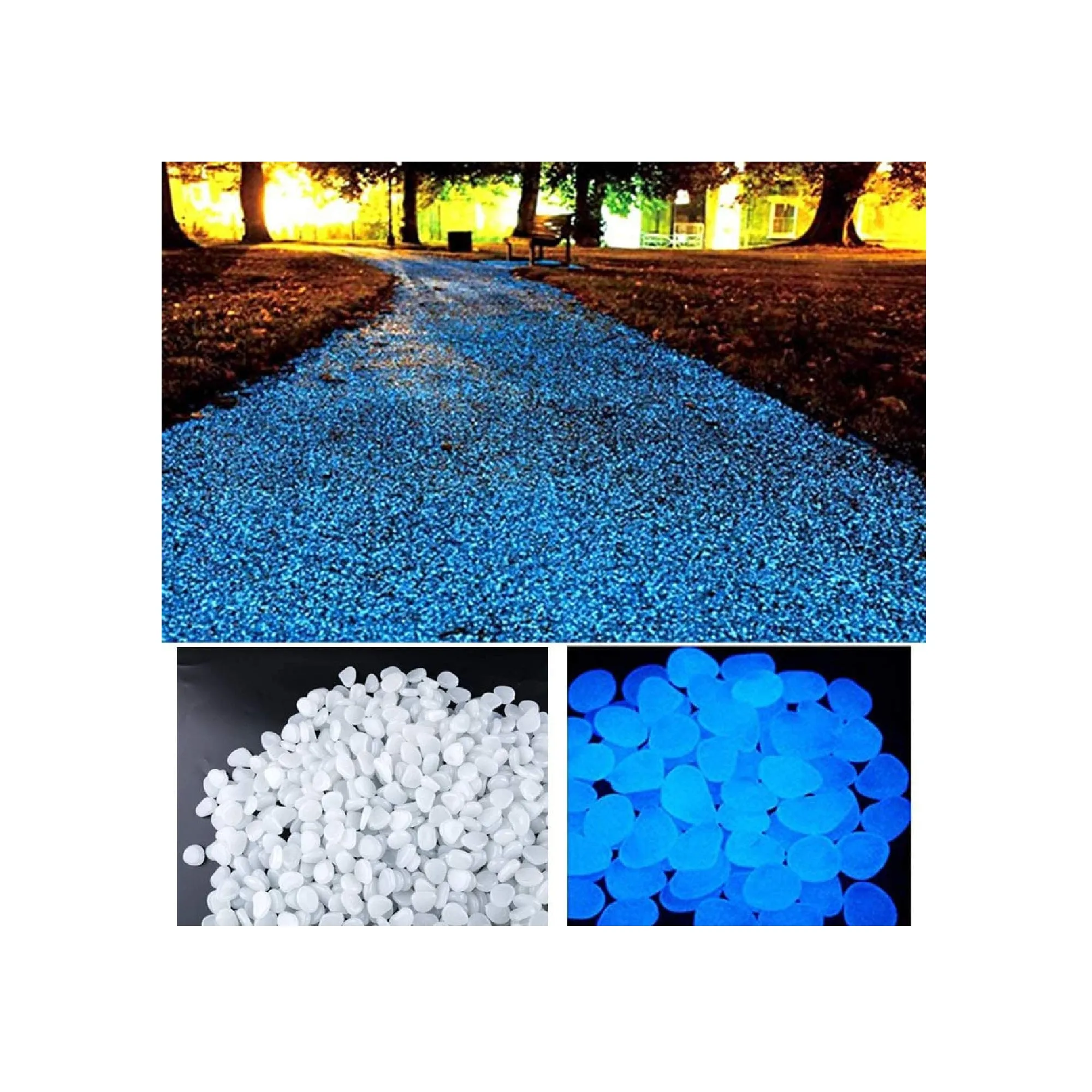 HTWNK 1000pcs Glowing Rocks Glow in The Dark Pebbles for Outdoor Decor | Garden | Patio |Lawn  | Blue