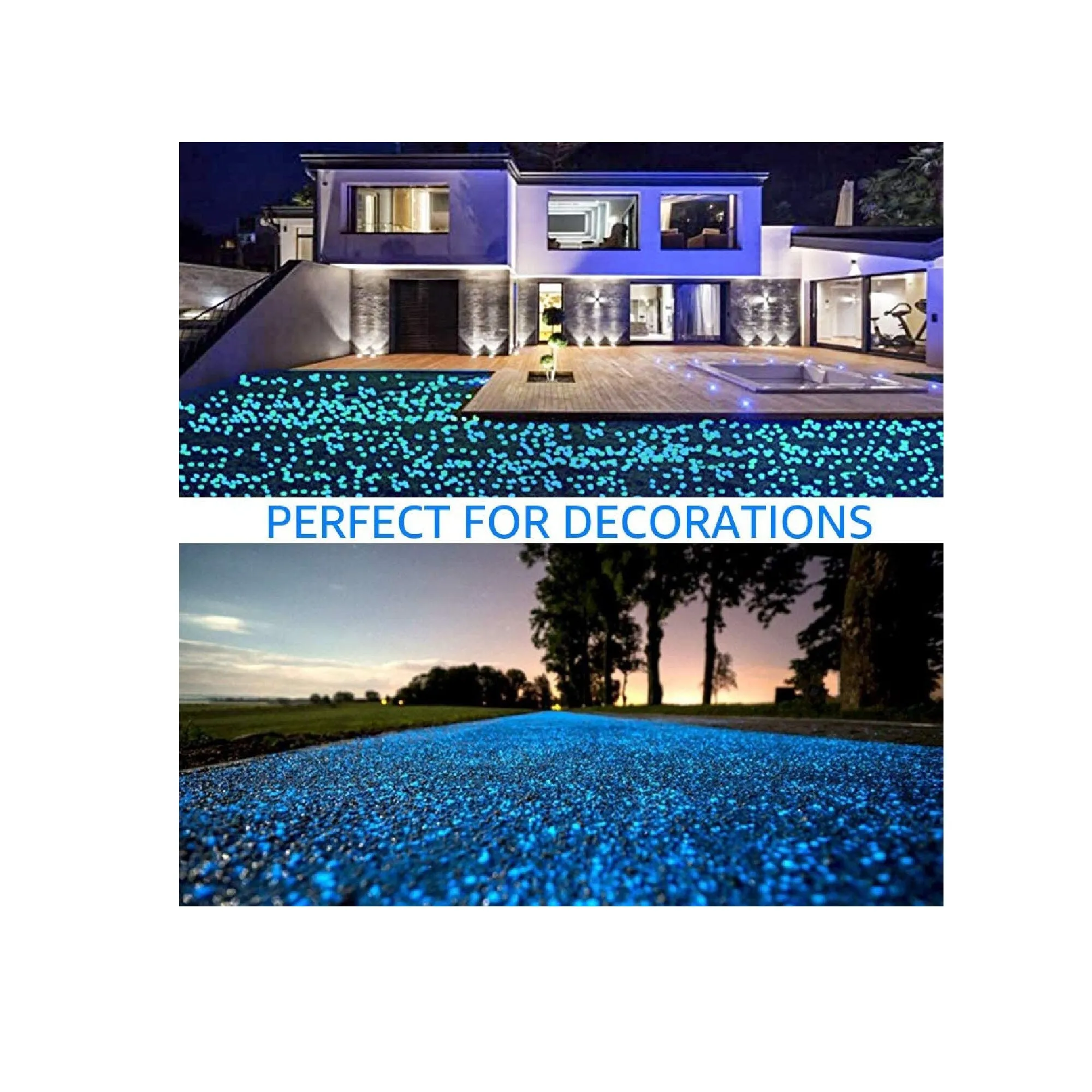 HTWNK 1000pcs Glowing Rocks Glow in The Dark Pebbles for Outdoor Decor | Garden | Patio |Lawn  | Blue