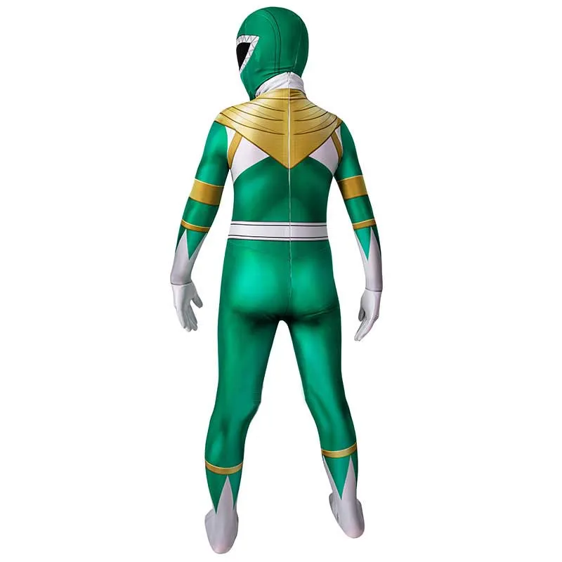 Kids Power Rangers Green Ranger Cosplay Costume Zentai Jumpsuit Mask