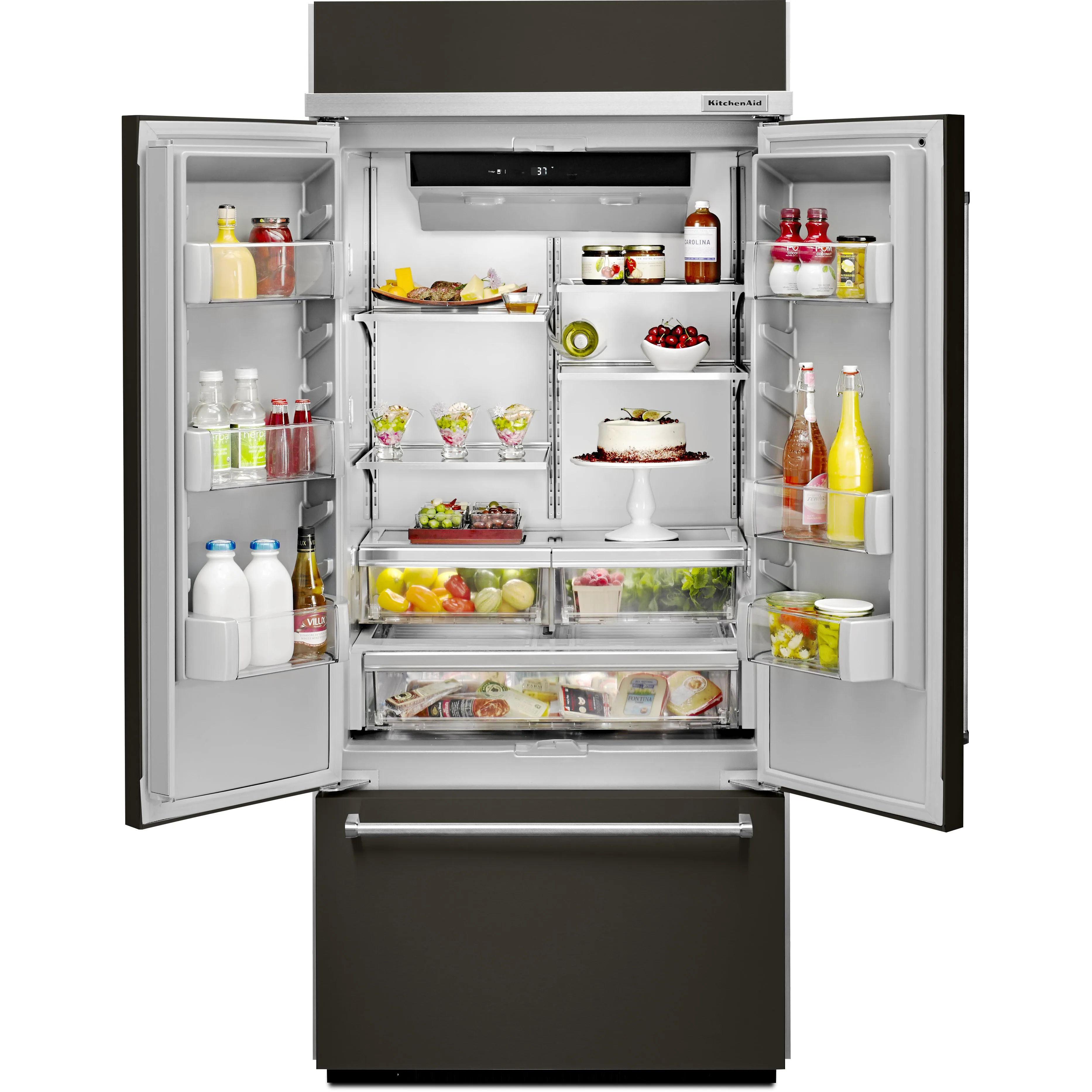 KitchenAid 36-inch, 20.8 cu.ft. Built-in French 3-Door Refrigerator with Internal Ice Maker KBFN506EBS