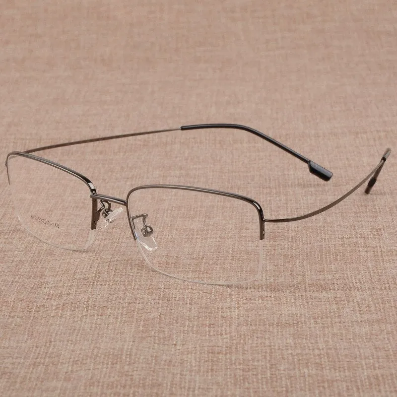 Men's Semi Rim Square Large Titanium Alloy Eyeglasses S879