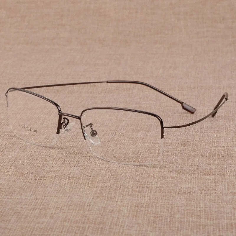 Men's Semi Rim Square Large Titanium Alloy Eyeglasses S879