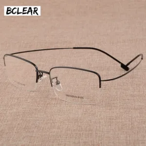 Men's Semi Rim Square Large Titanium Alloy Eyeglasses S879