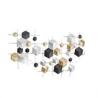 Metal Art - Multi Colored Geometric 3D Cube Reliff Wall Decor - 36" X 2" X 20"