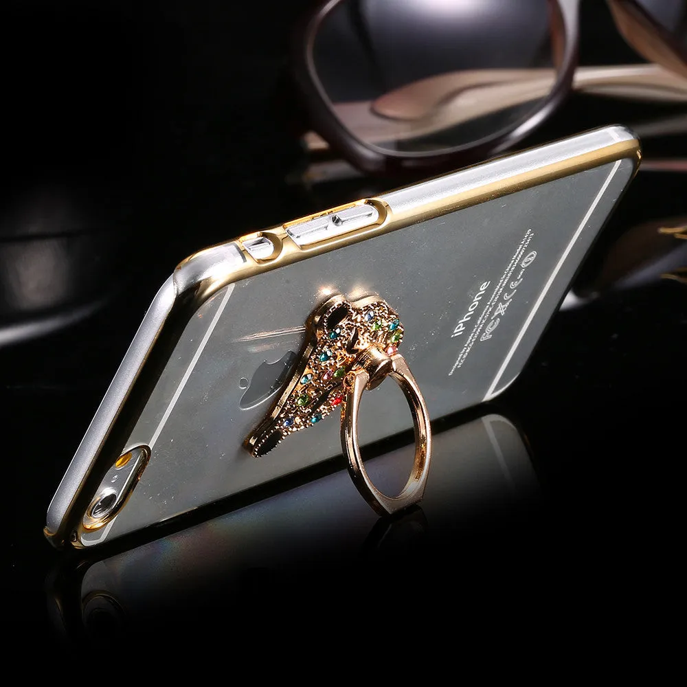 Metal Plating Bling Diamond Pattern Case For Iphone 6 6s / 6s Plus Hard PC Ring Animal Stand Back Phone Cover