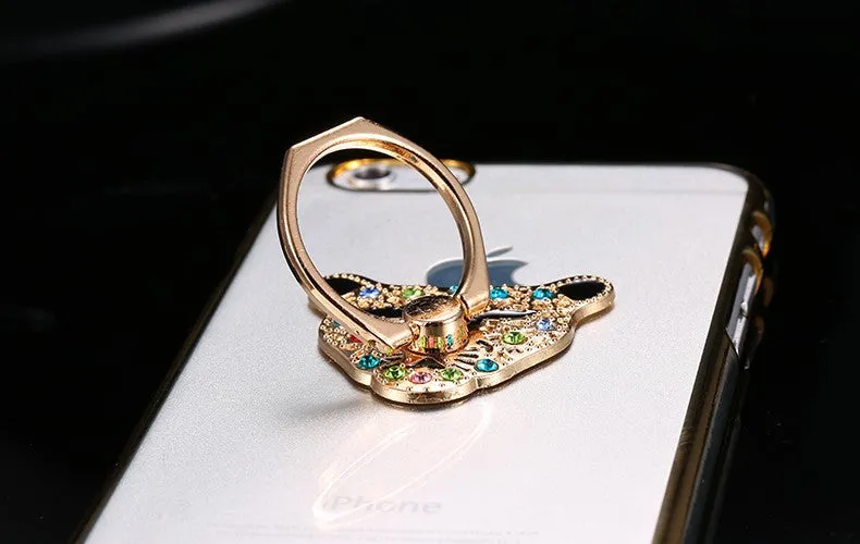 Metal Plating Bling Diamond Pattern Case For Iphone 6 6s / 6s Plus Hard PC Ring Animal Stand Back Phone Cover