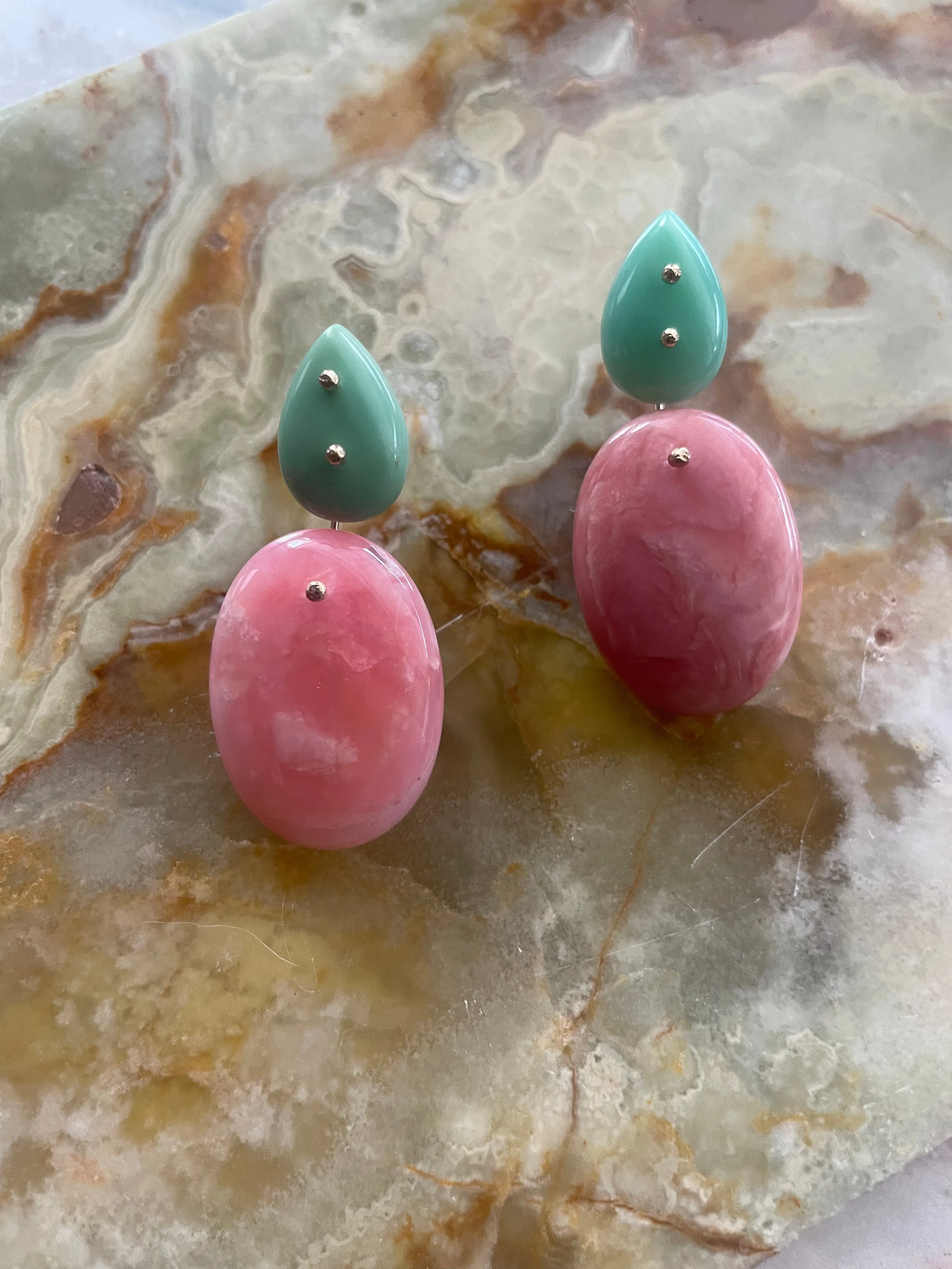 Mobile Earrings Chrysoprase Pink Opal