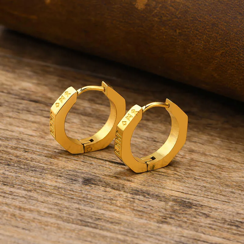 Octagon Viking Runes Stainless Steel Hoop Earrings