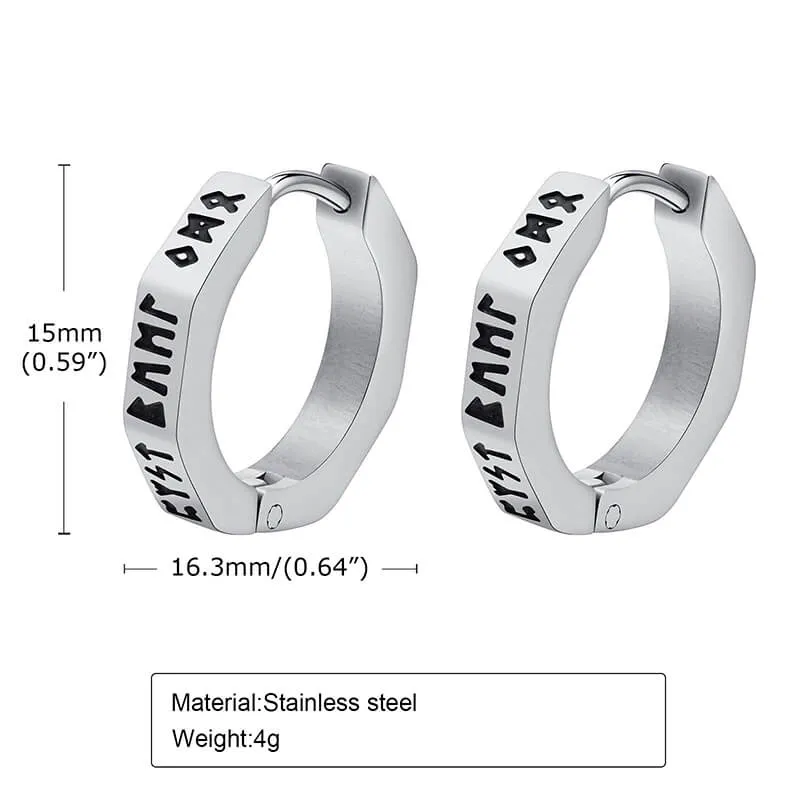 Octagon Viking Runes Stainless Steel Hoop Earrings