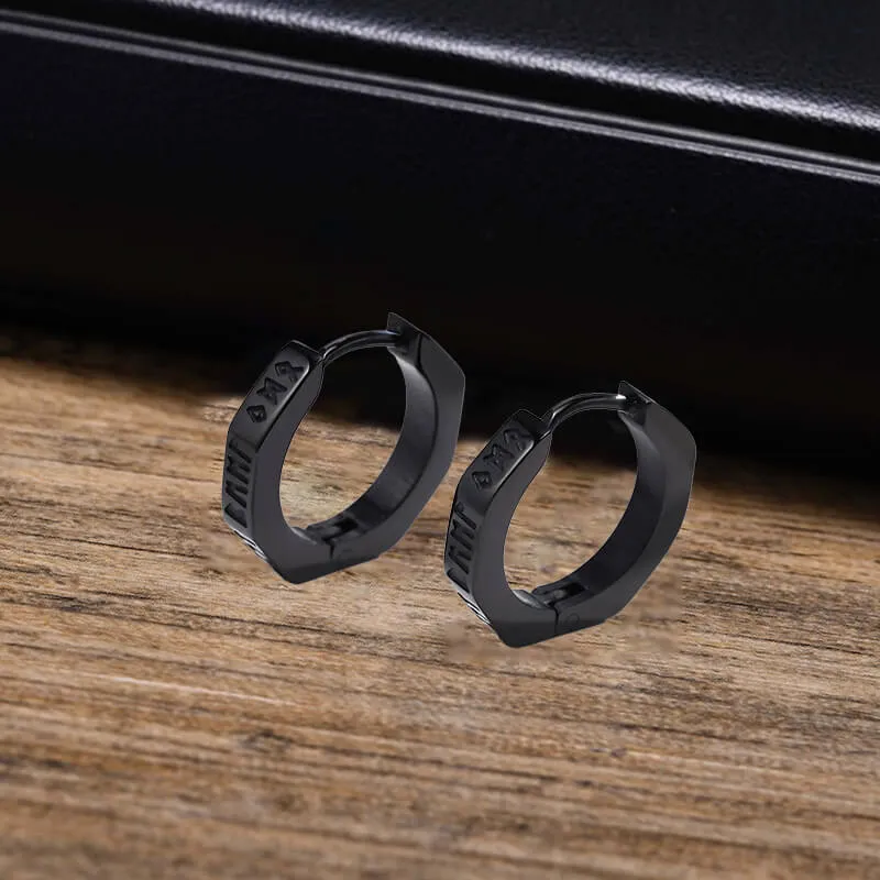 Octagon Viking Runes Stainless Steel Hoop Earrings