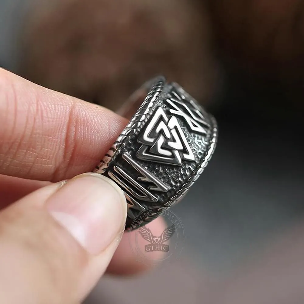 ODIN Runes Valknut 316L Stainless Steel Viking Ring