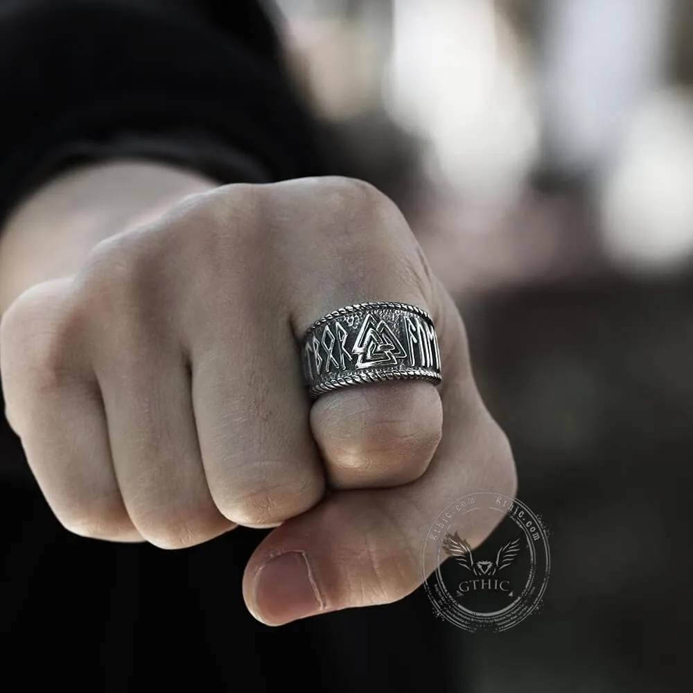 ODIN Runes Valknut 316L Stainless Steel Viking Ring