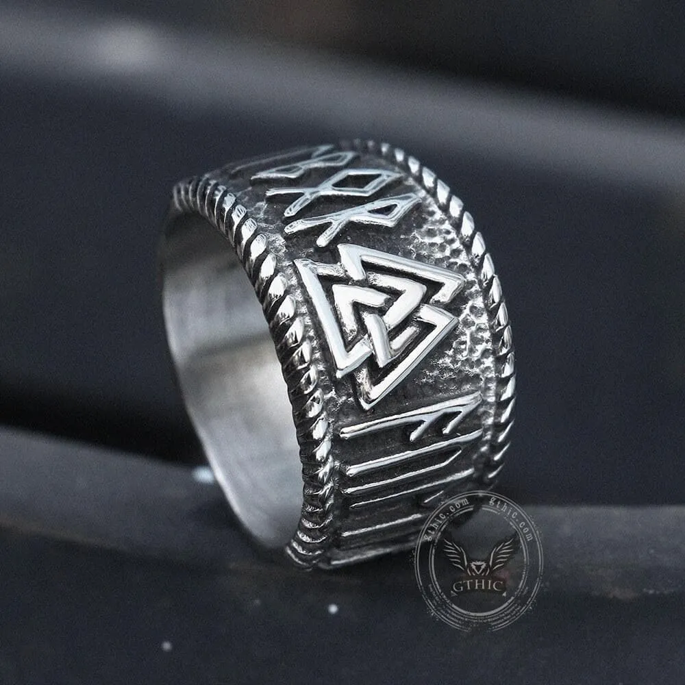 ODIN Runes Valknut 316L Stainless Steel Viking Ring