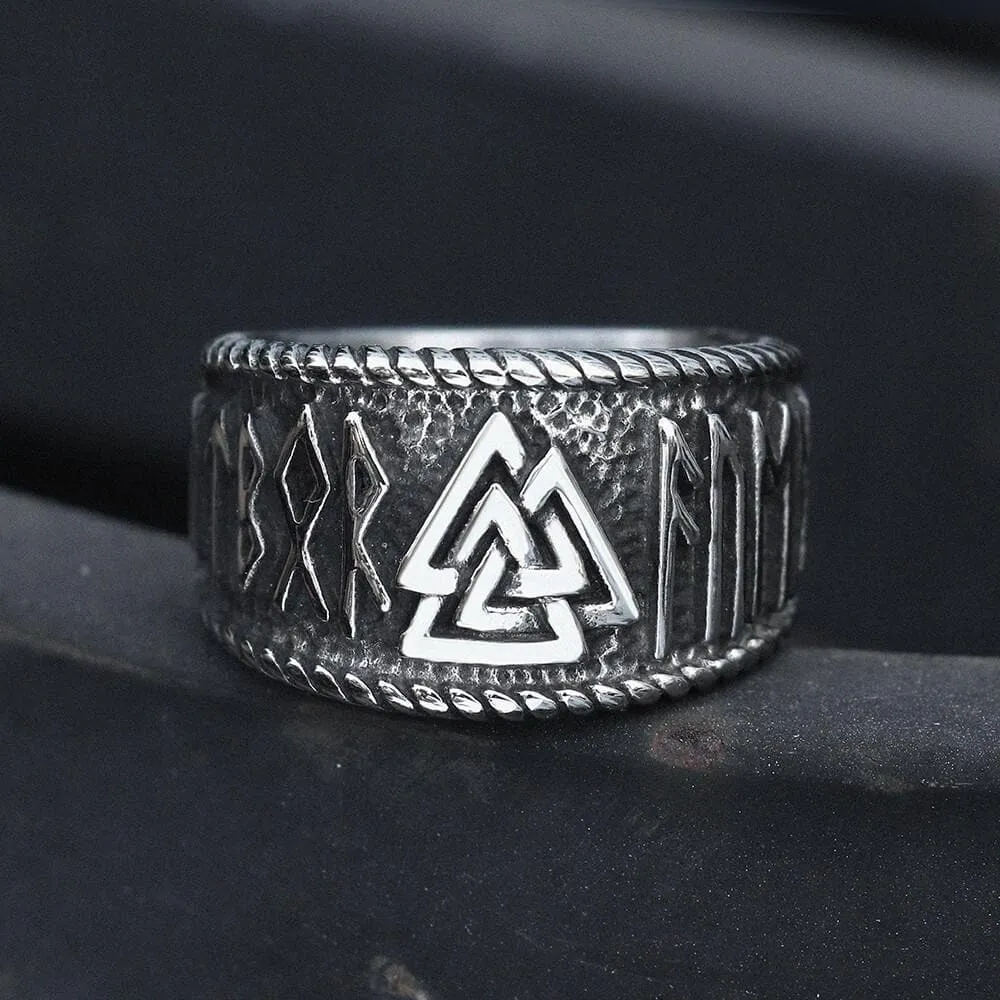 ODIN Runes Valknut 316L Stainless Steel Viking Ring