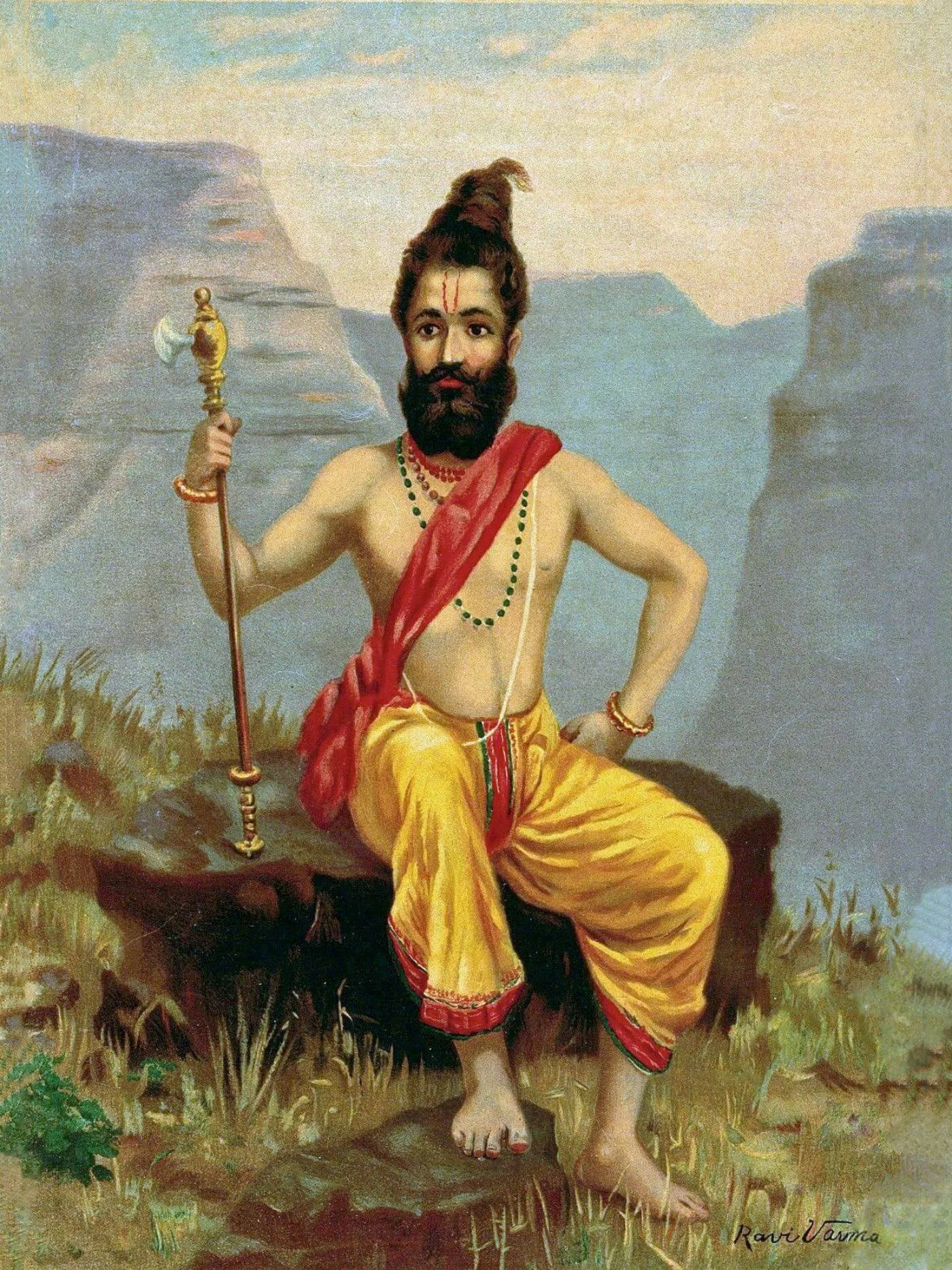 Parasurama - Raja Ravi Varma Oleograph Print Parshuram - Indian Masters Painting - Framed Prints