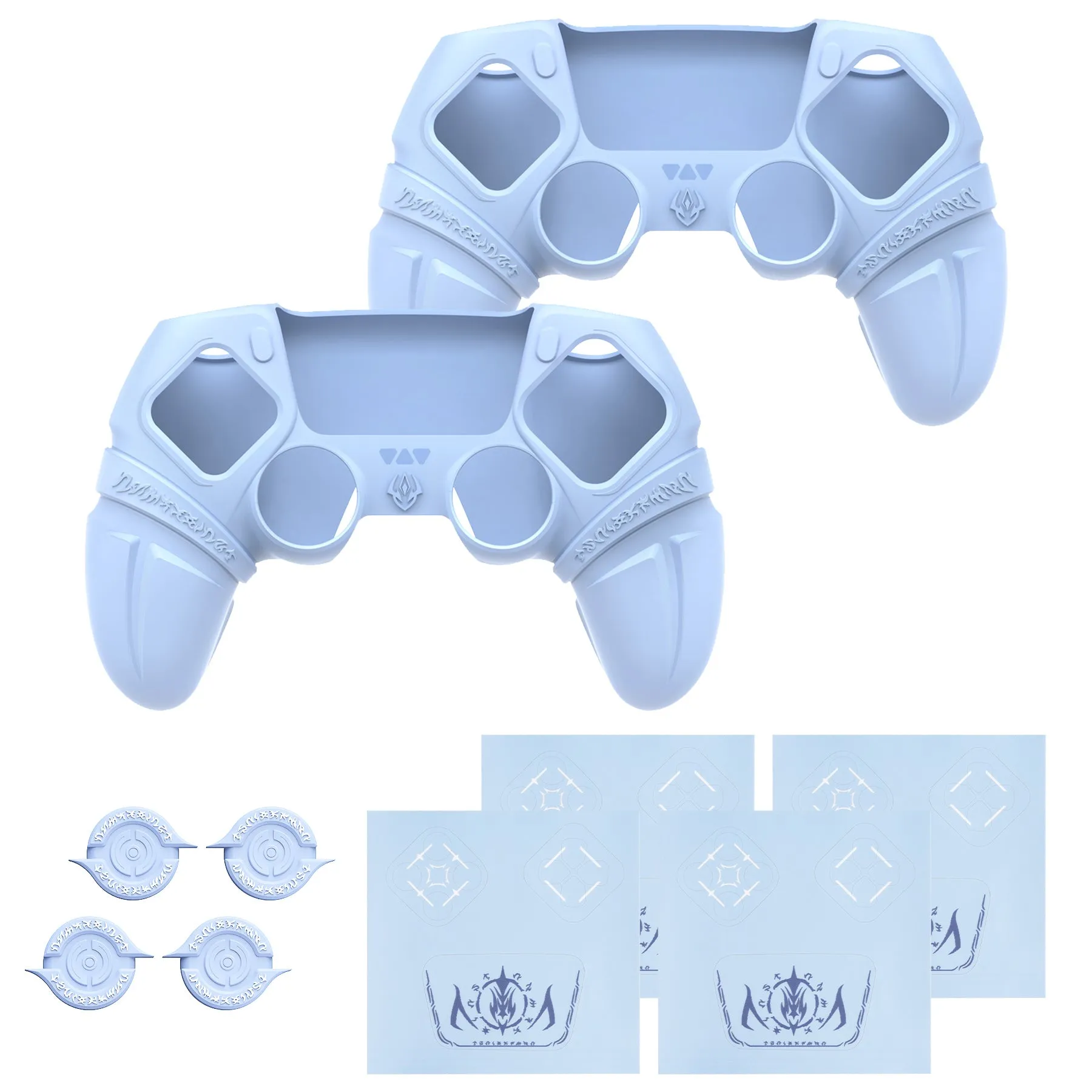 PlayVital 2 Set Runes Edition Silicone Cover Skin for PS5 Controller with Thumb Grips & Touchpad Skin & D-pad Area Sticker, Compatible with PS5 Charging Dock - Blue - FVEPFP008