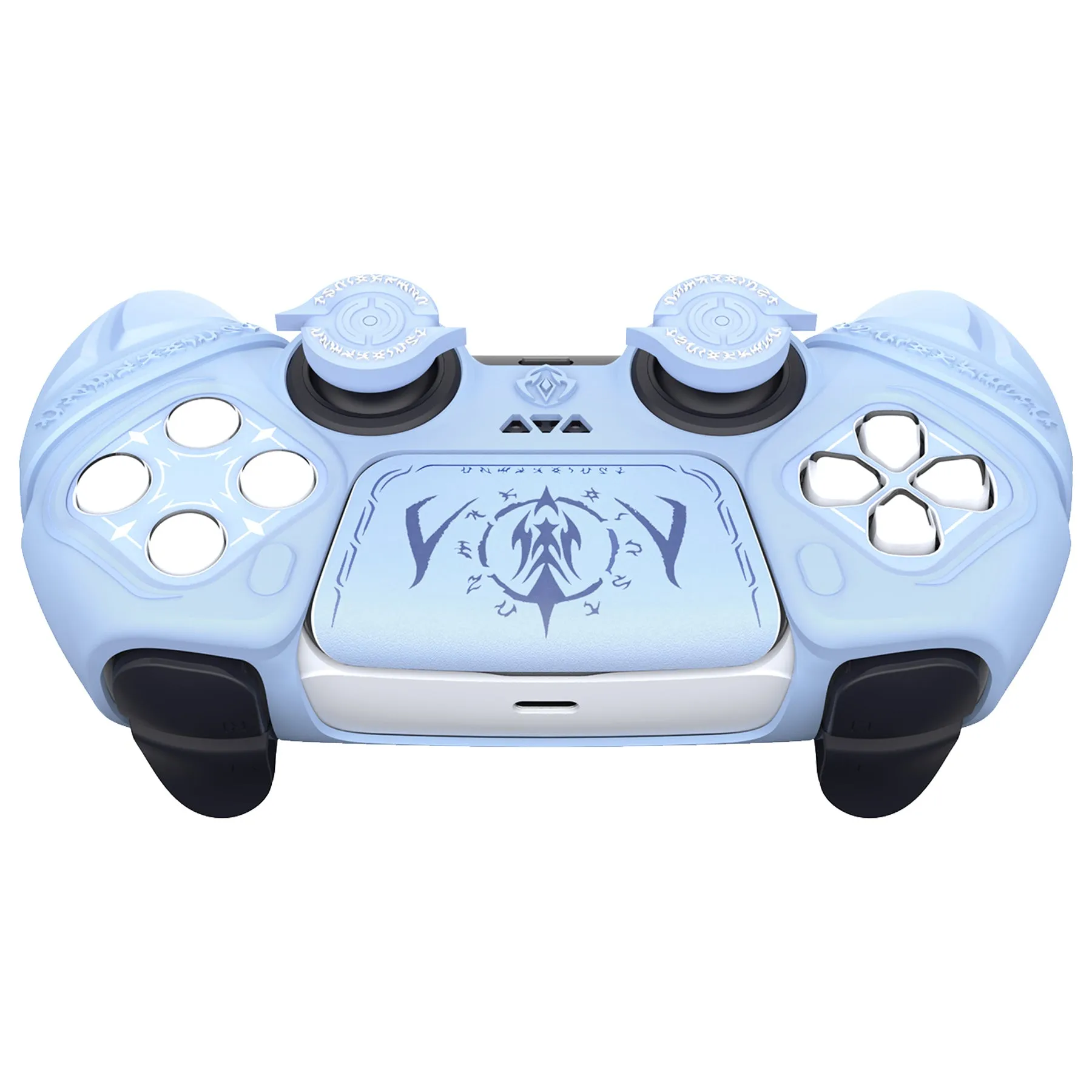 PlayVital 2 Set Runes Edition Silicone Cover Skin for PS5 Controller with Thumb Grips & Touchpad Skin & D-pad Area Sticker, Compatible with PS5 Charging Dock - Blue - FVEPFP008