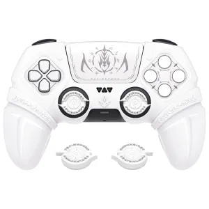 PlayVital Runes Edition Silicone Cover Skin for PS5 Controller with Thumb Grips & Touchpad Skin & D-pad Area Sticker, Compatible with PS5 Charging Dock - White - FVEPFP002