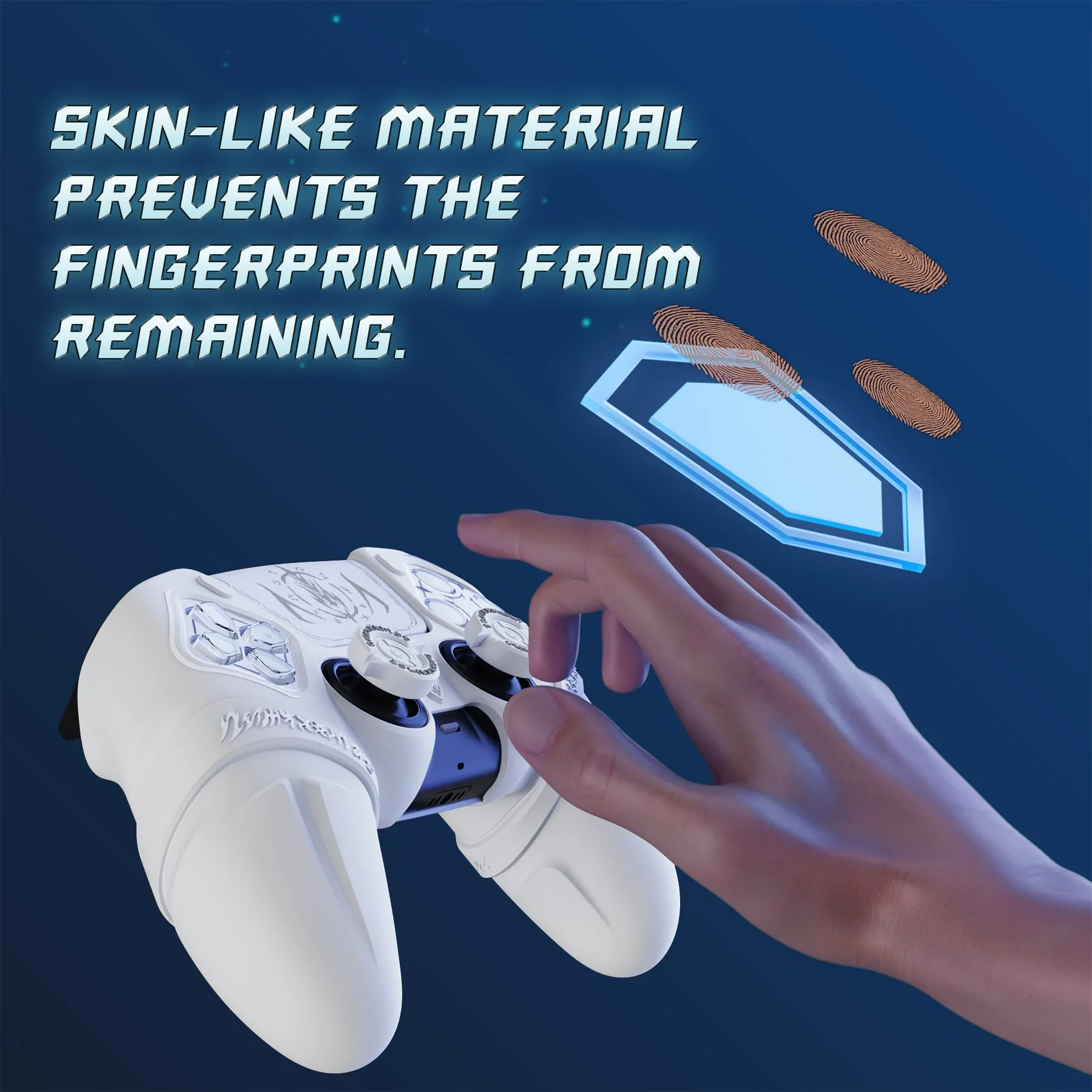 PlayVital Runes Edition Silicone Cover Skin for PS5 Controller with Thumb Grips & Touchpad Skin & D-pad Area Sticker, Compatible with PS5 Charging Dock - White - FVEPFP002