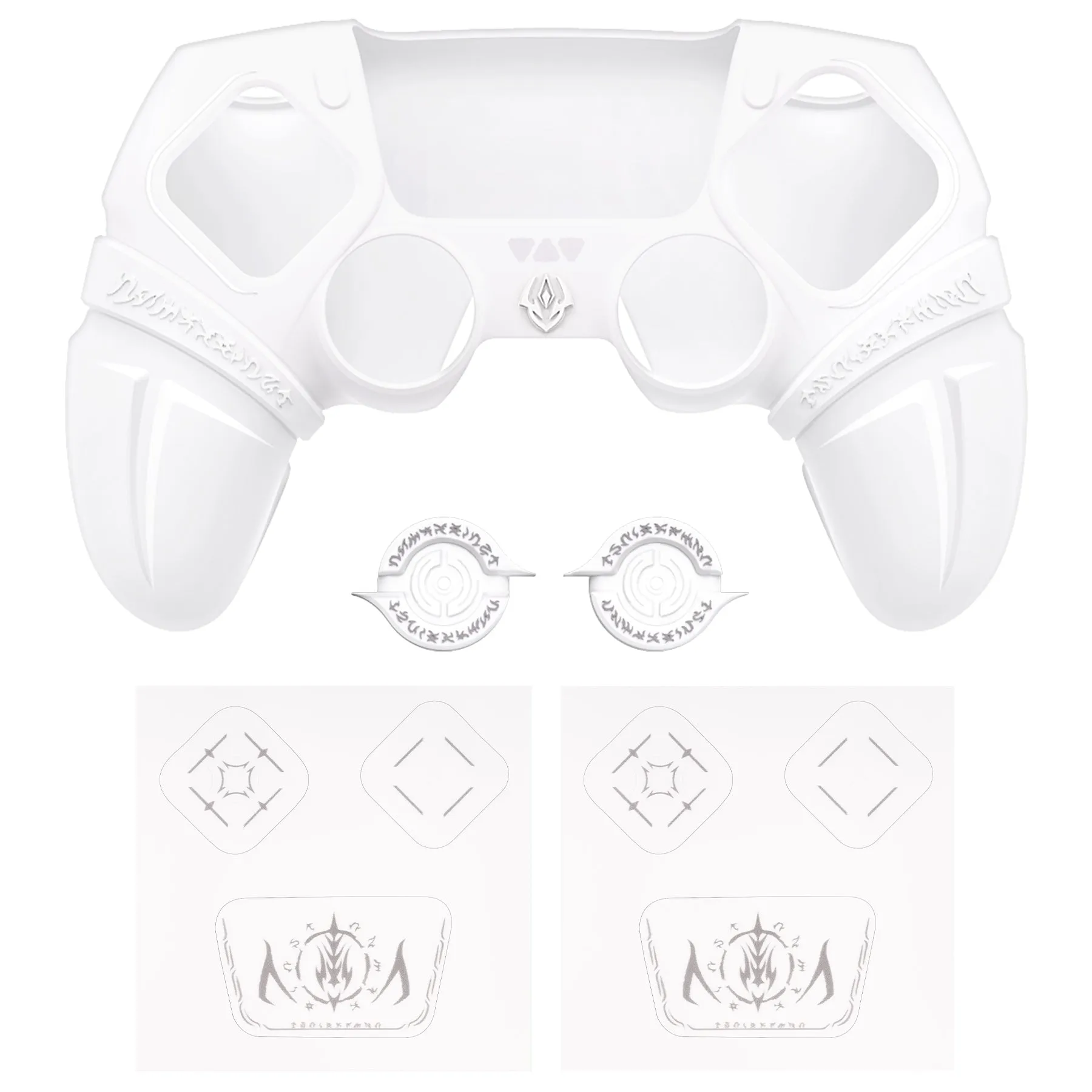 PlayVital Runes Edition Silicone Cover Skin for PS5 Controller with Thumb Grips & Touchpad Skin & D-pad Area Sticker, Compatible with PS5 Charging Dock - White - FVEPFP002