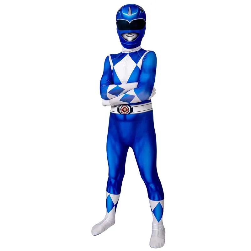 Power Rangers Blue Ranger Costume for Kids Suit Zentai Jumpsuit Halloween