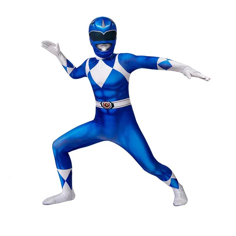 Power Rangers Blue Ranger Costume for Kids Suit Zentai Jumpsuit Halloween