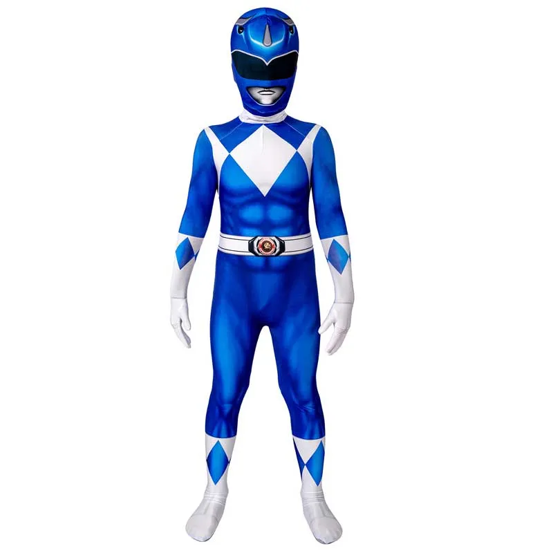 Power Rangers Blue Ranger Costume for Kids Suit Zentai Jumpsuit Halloween