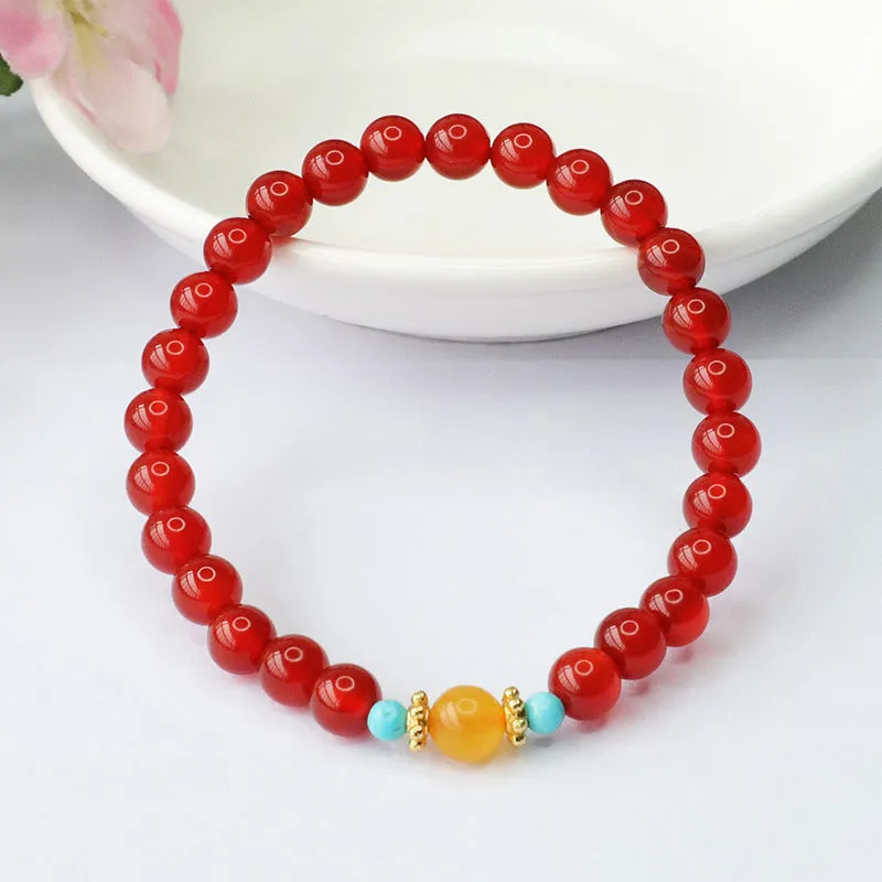 Precious Agate and Amber Bracelet with Sterling Silver Accents