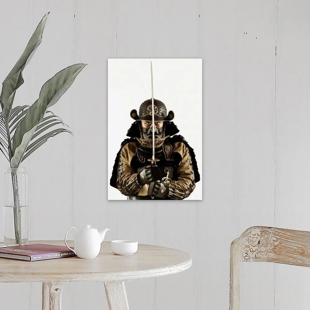 "Asian man wearing samurai armor" Canvas Wall Art