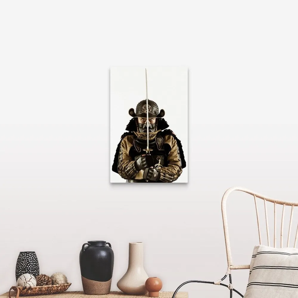 "Asian man wearing samurai armor" Canvas Wall Art