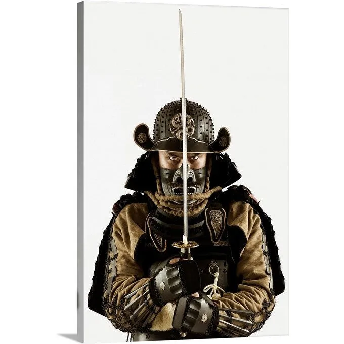 "Asian man wearing samurai armor" Canvas Wall Art