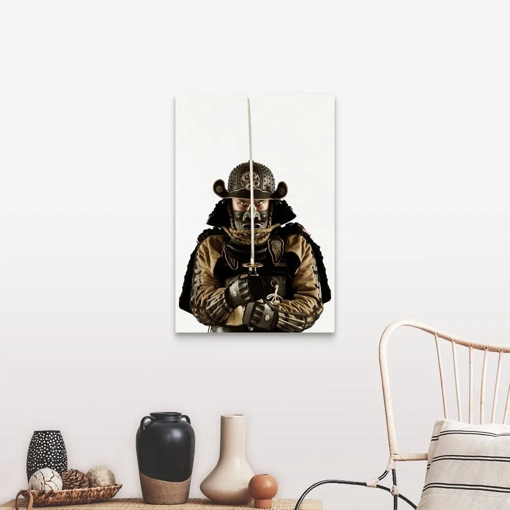 "Asian man wearing samurai armor" Canvas Wall Art