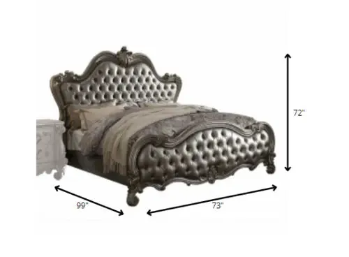 Regal 73" x 99" Silver PU Antique Platinum Upholstered Bed Set