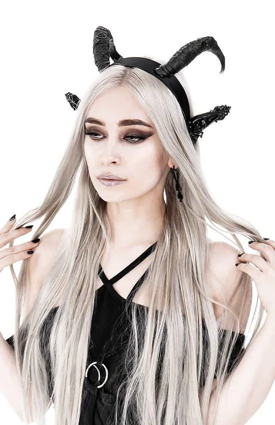 Restyle - DARK ELF HORNS - Gothic Headpiece, Black Headband, Satan Horns