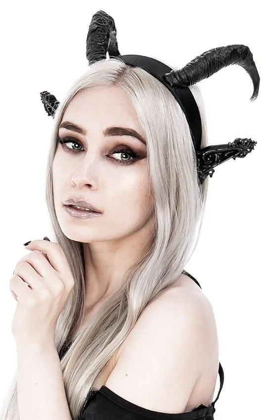 Restyle - DARK ELF HORNS - Gothic Headpiece, Black Headband, Satan Horns