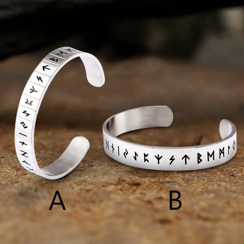 Runes Stainless Steel Viking Cuff Bracelet