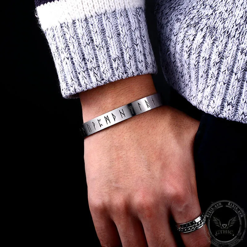 Runes Stainless Steel Viking Cuff Bracelet