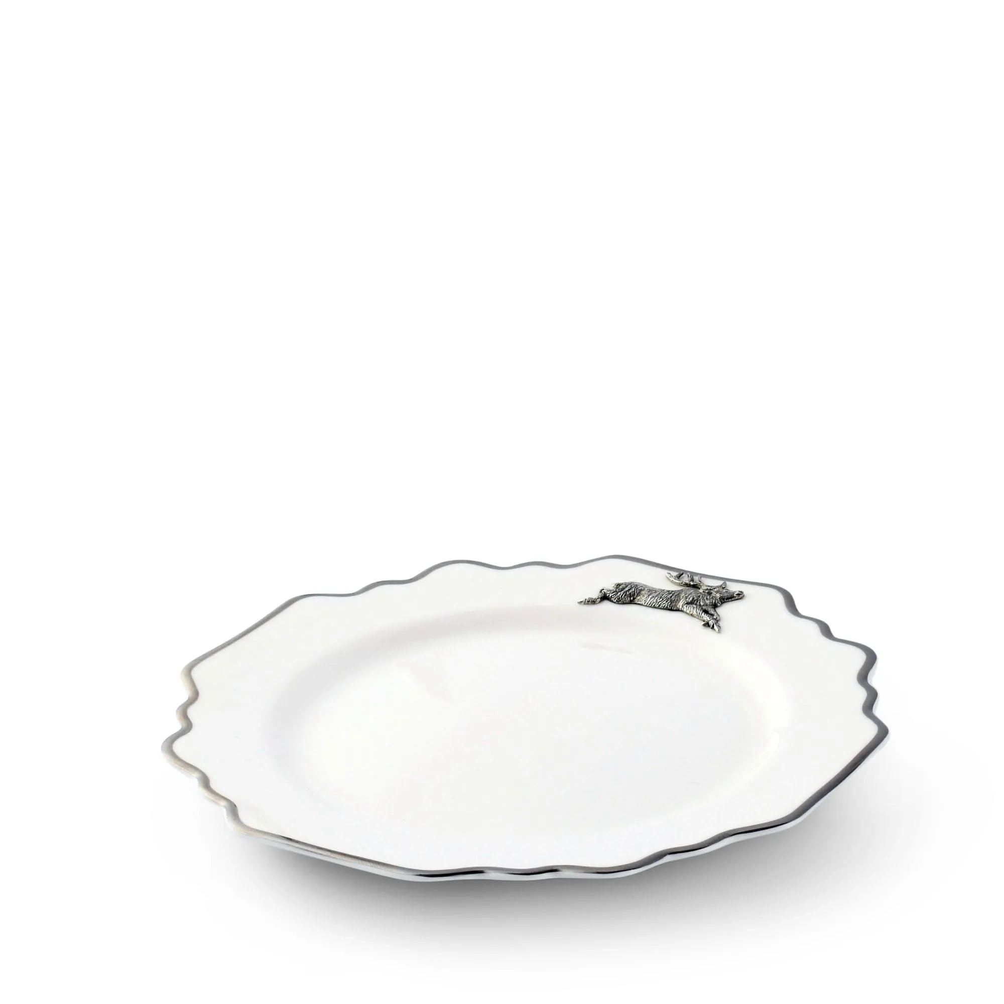 Running Elk Bone China Scallop Salad Plate Platinum Rim