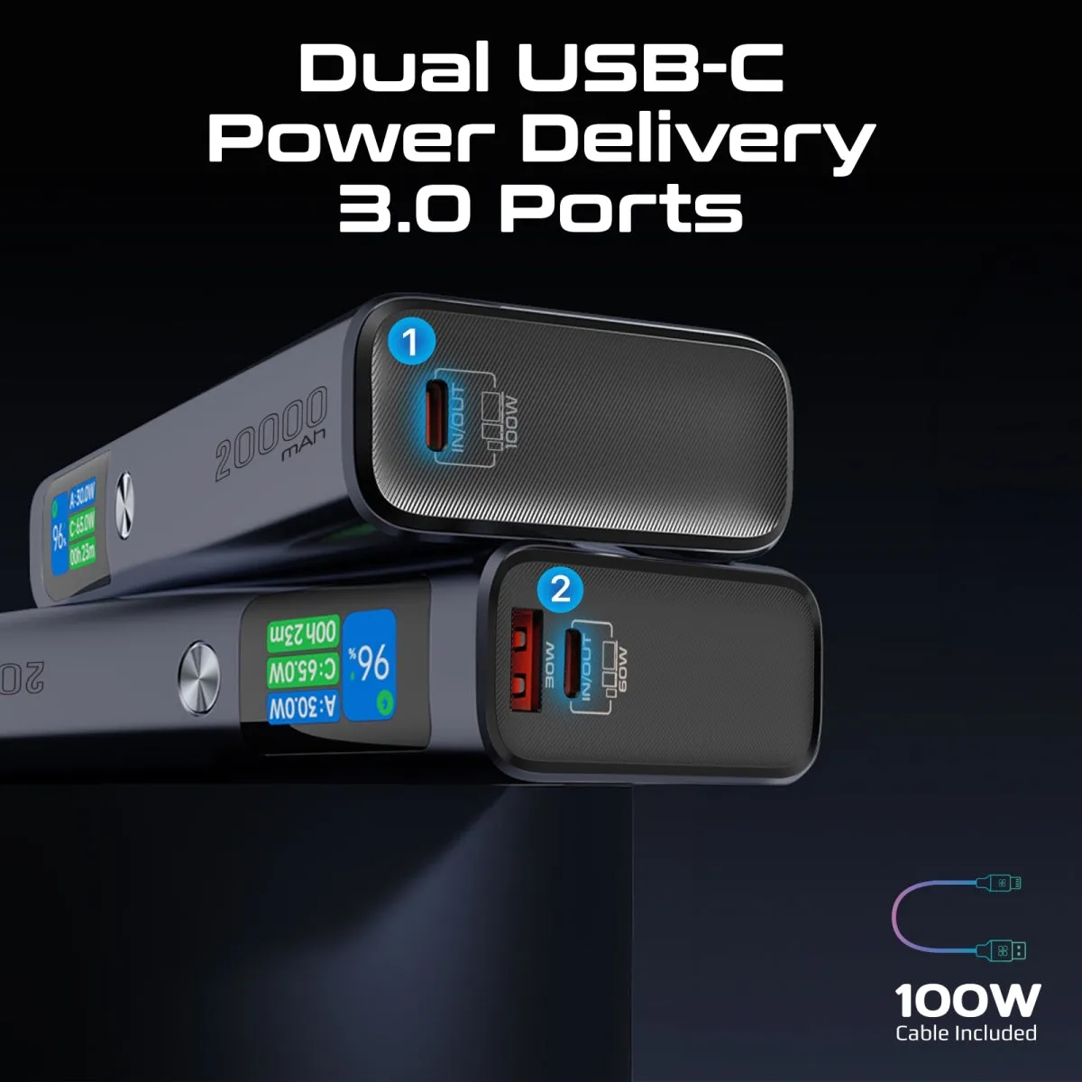 Sleek 130W Multi-Port Power Delivery Power Bank with TFT LCD Screen