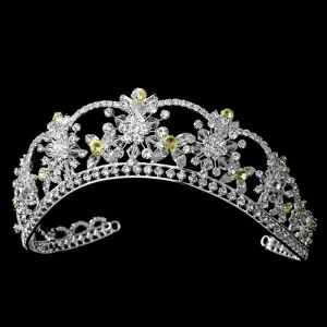 Sparkling Silver Plated Swarovski Crystal Tiara with Amber Accents