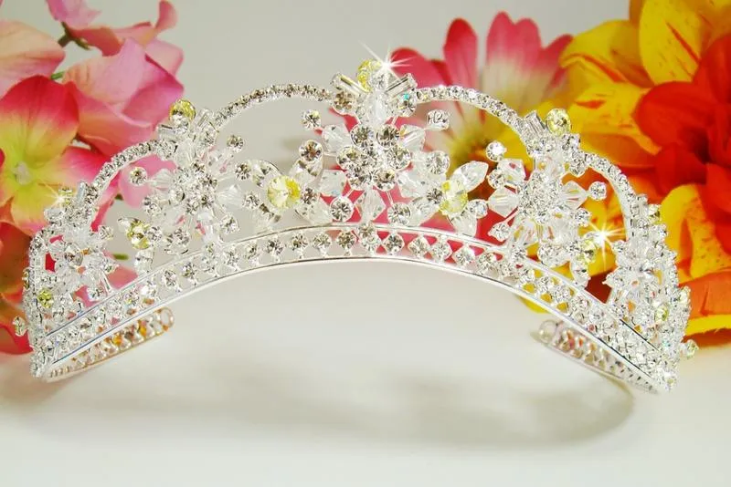 Sparkling Silver Plated Swarovski Crystal Tiara with Amber Accents