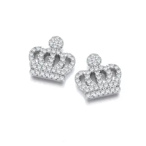 Sterling Silver Crown CZ Stud Earrings