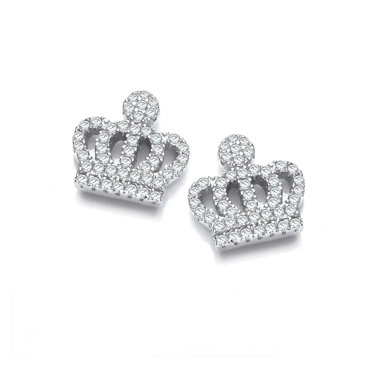 Sterling Silver Crown CZ Stud Earrings