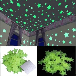 Stickonn Green Fluorescent Glow in The Dark Star Wall Sticker(Pack of 30, Size:3.8x3.8)