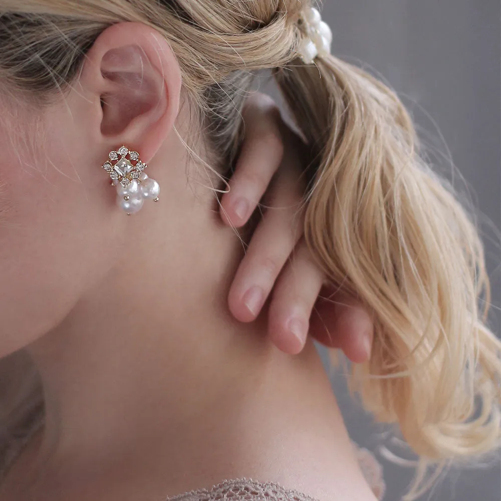 Stone and Pearl Front Back earrings