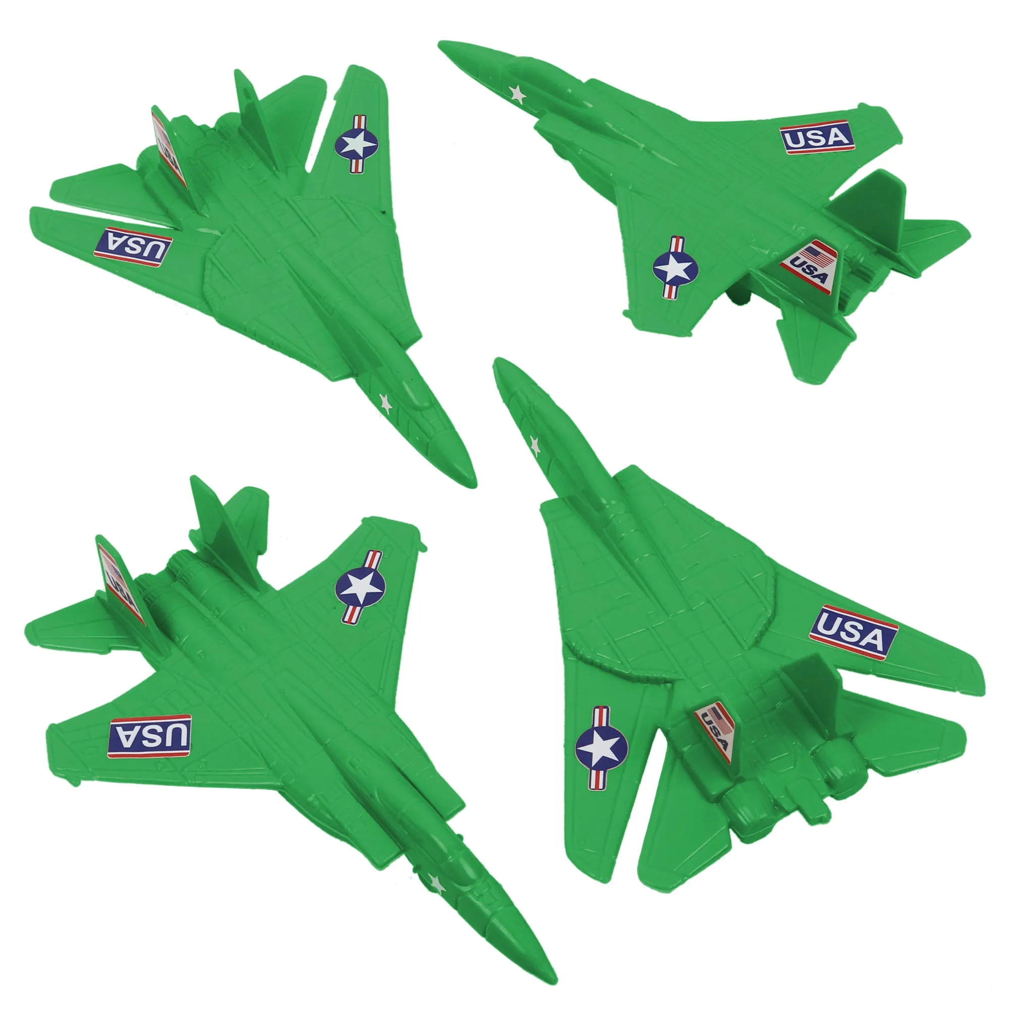 TimMee Plastic Army Men Combat Fighter Jets - 4pc Green Airplanes Made in USA