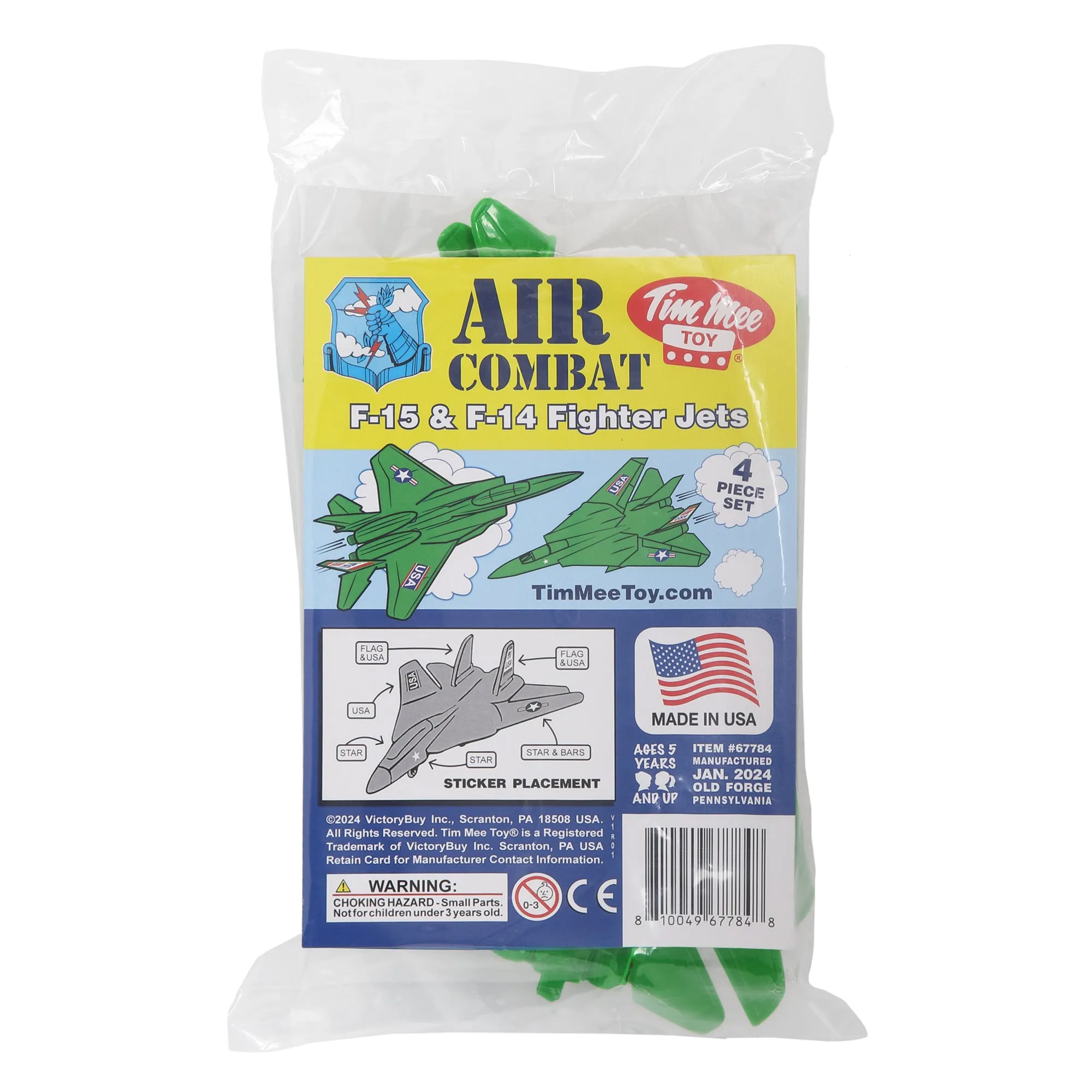 TimMee Plastic Army Men Combat Fighter Jets - 4pc Green Airplanes Made in USA