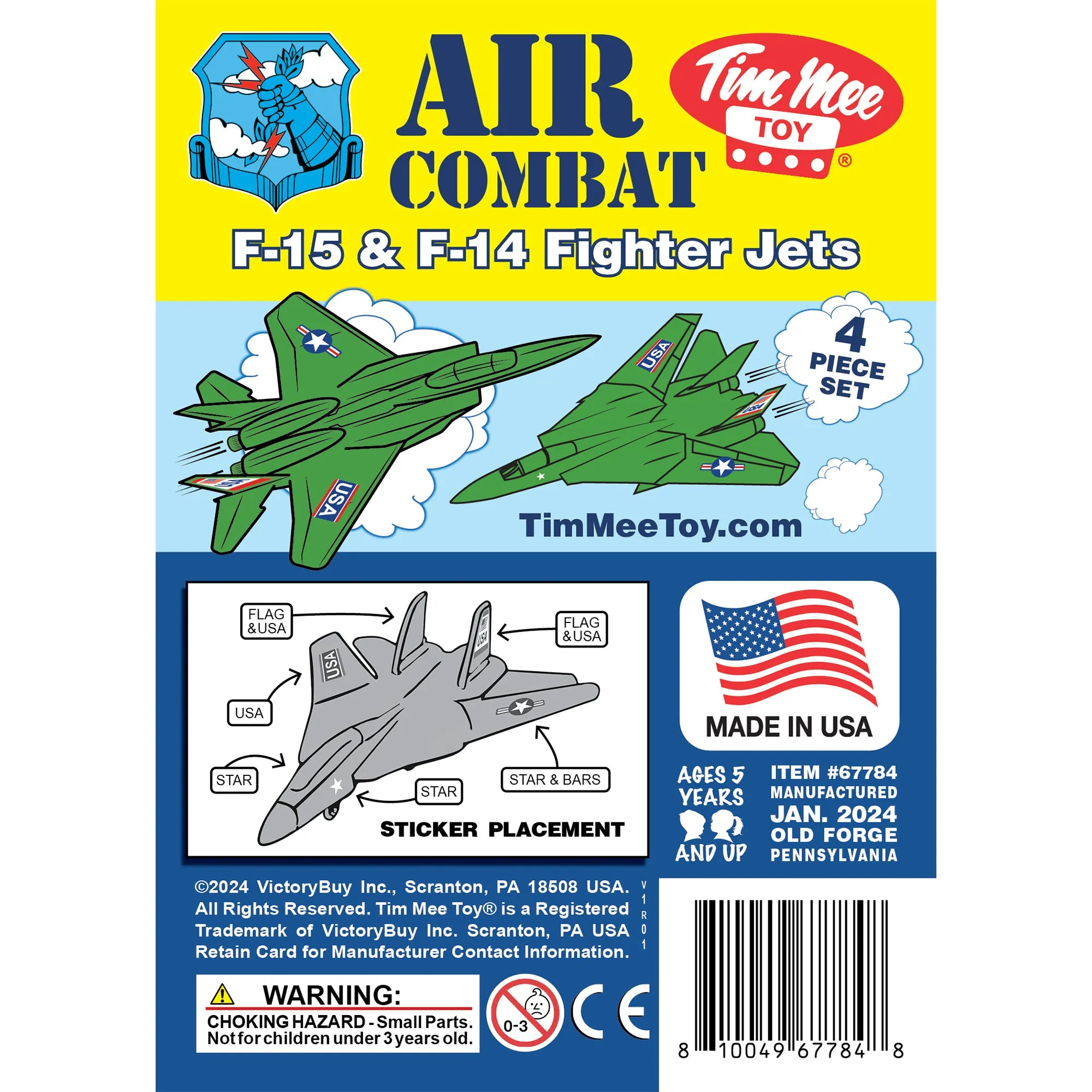 TimMee Plastic Army Men Combat Fighter Jets - 4pc Green Airplanes Made in USA